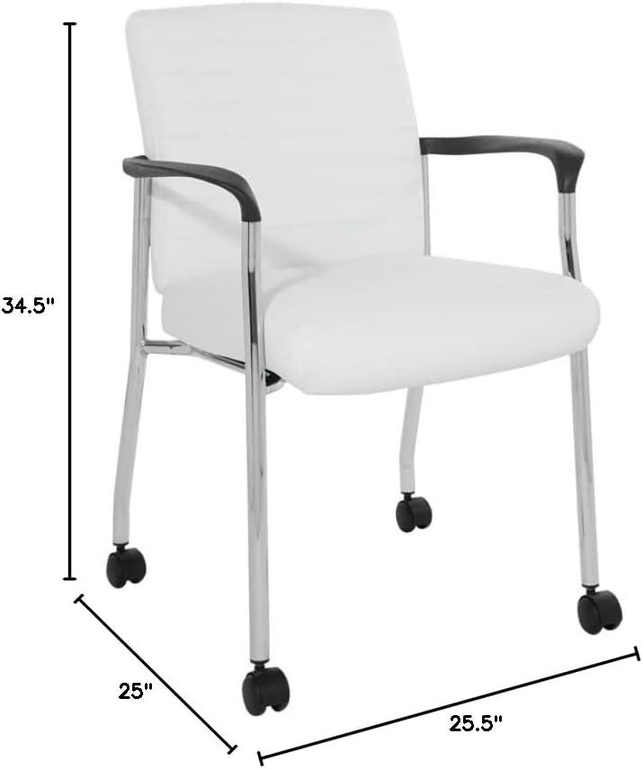 Guest Chair in White Faux Leather with Chrome Frame