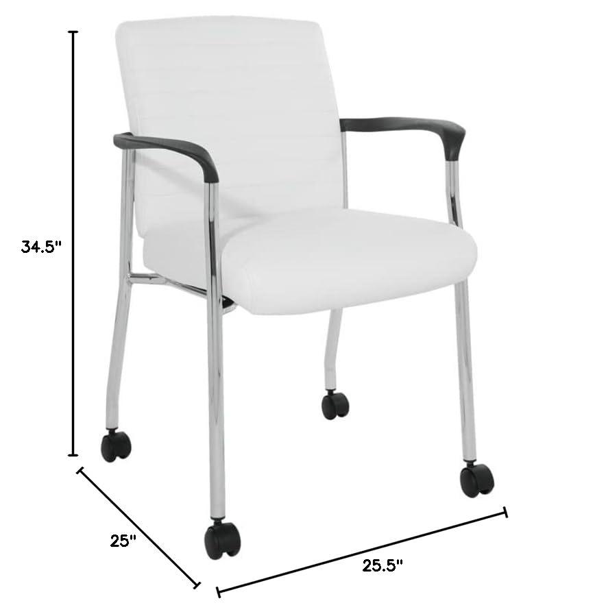 Guest Chair in White Faux Leather with Chrome Frame