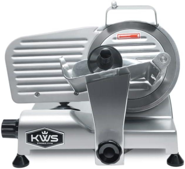 KWS KitchenWare Station KWS 200W Electric Meat Slicer 7.67 Stainless Steel Blade, Frozen Meat/ Deli Meat Slicer Low Noises