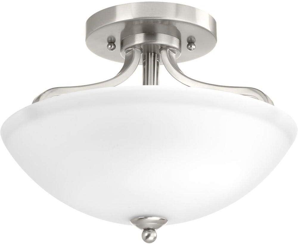 Progress Lighting Laird 2-Light Semi-Flush Mount Ceiling Light, Brushed Nickel, Glass Shade