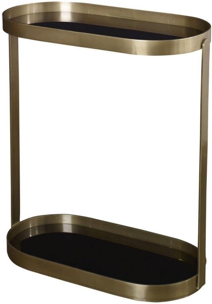 Adia Black and Gold Oval Metal and Glass Side Table