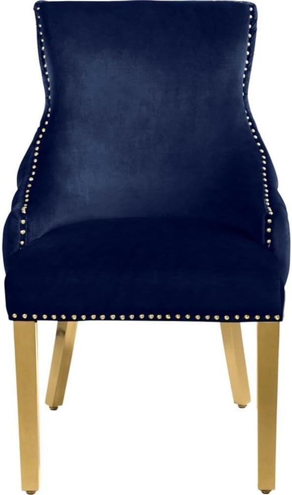 Meridian Furniture Tuft Navy Velvet Dining Chair in Gold Finish (Set of 2)