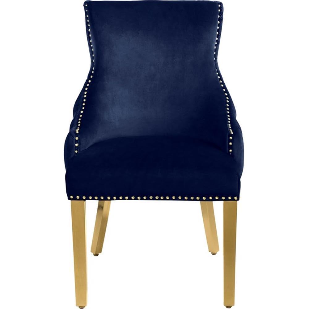 Meridian Furniture Tuft Navy Velvet Dining Chair in Gold Finish (Set of 2)