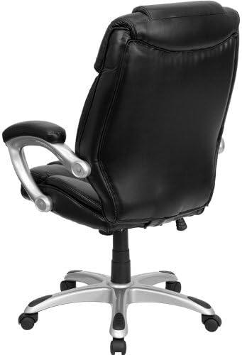 BizChair High Back Black LeatherSoft Layered Upholstered Executive Swivel Ergonomic Office Chair with Silver Nylon Base and Arms