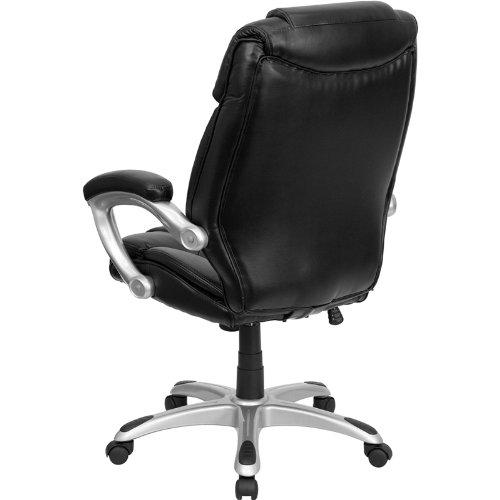 BizChair High Back Black LeatherSoft Layered Upholstered Executive Swivel Ergonomic Office Chair with Silver Nylon Base and Arms