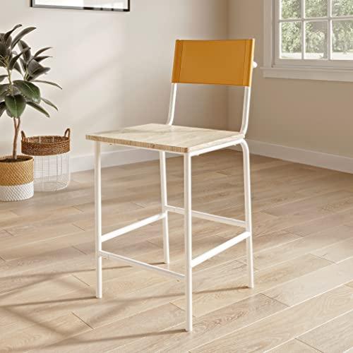 Boulevard Modern Counter-Height Stool with Faux Leather and Woodgrain Seat