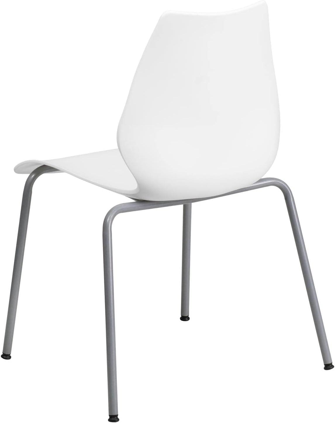 Flash Furniture HERCULES Series 770 lb. Capacity White Stack Chair with Lumbar Support and Silver Frame