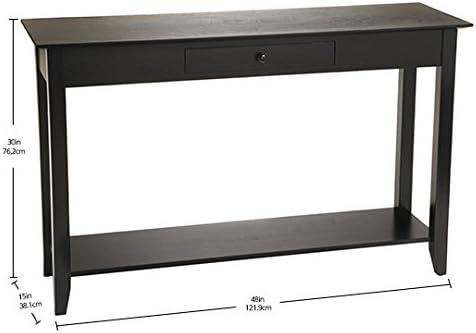 Black Wood Console Table with Drawer and Shelf