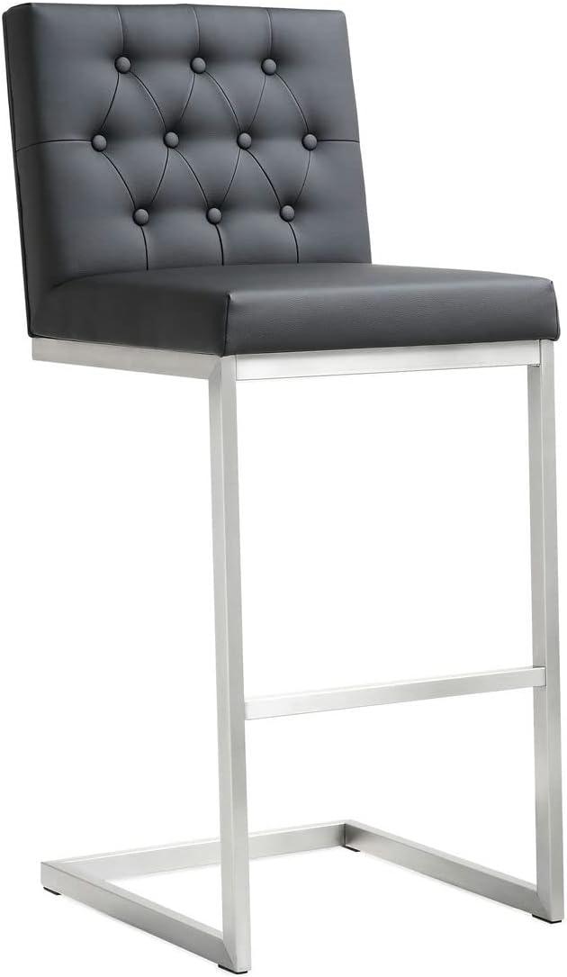 Contemporary Black Leather Swivel Bar Stool with Stainless Steel Base