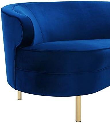 TOV Furniture The Baila Collection Modern Style Living Room Velvet Upholstery Curved Sofa with Stainless Steel Legs, Navy