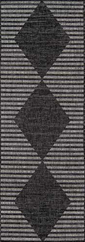 Charcoal Geometric Synthetic 2'x10' Easy-Care Stain-Resistant Rug