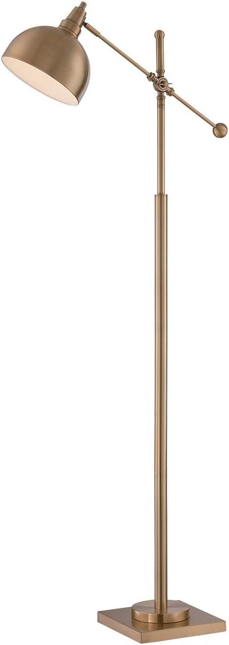 Adjustable Cantilever Dome Floor Lamp in White and Brass