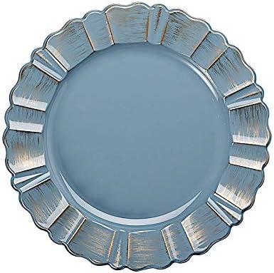 Dusty Blue and Gold Scalloped Trim 13" Plastic Charger Plates