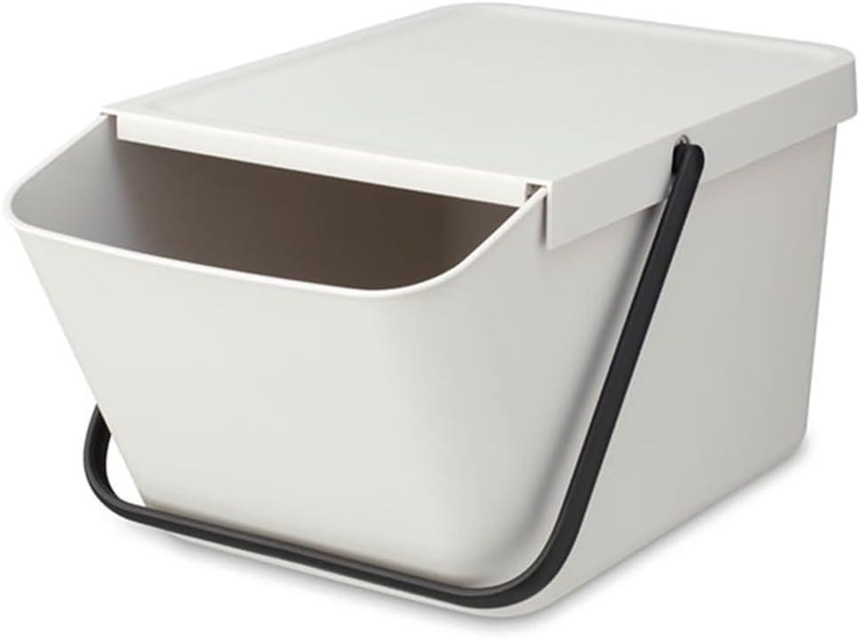 Light Gray Stackable Plastic Recycling Bin with Carry Handle
