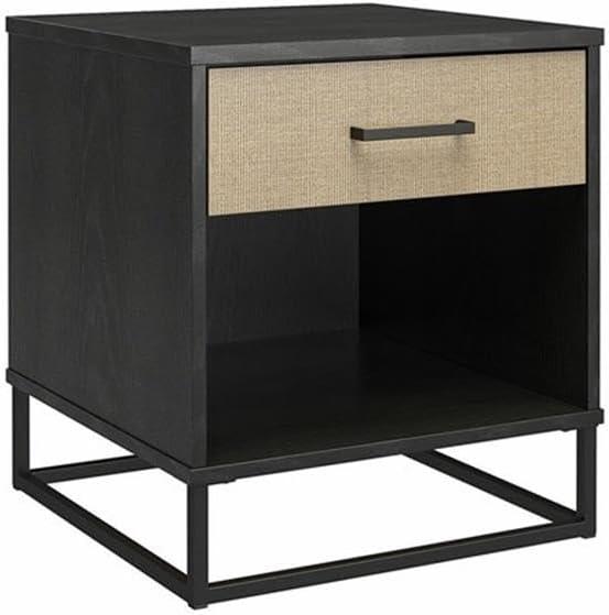 Kelly 1 - Drawer Faux Rattan Nightstand in Black/Brown