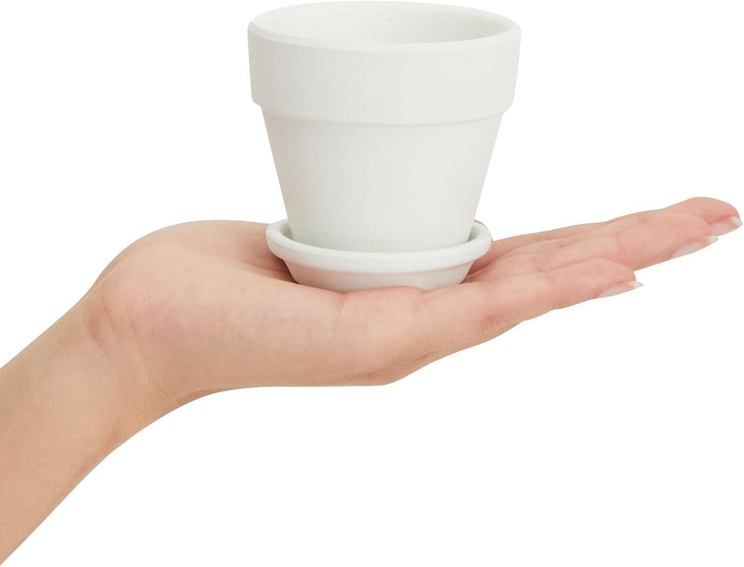 Juvale 12 Pack White Clay Mini Terracotta Pots with Saucers and Drainage Hole, Paintable Pottery for Succulents, Crafts, and Wedding Decor, 3 Inch
