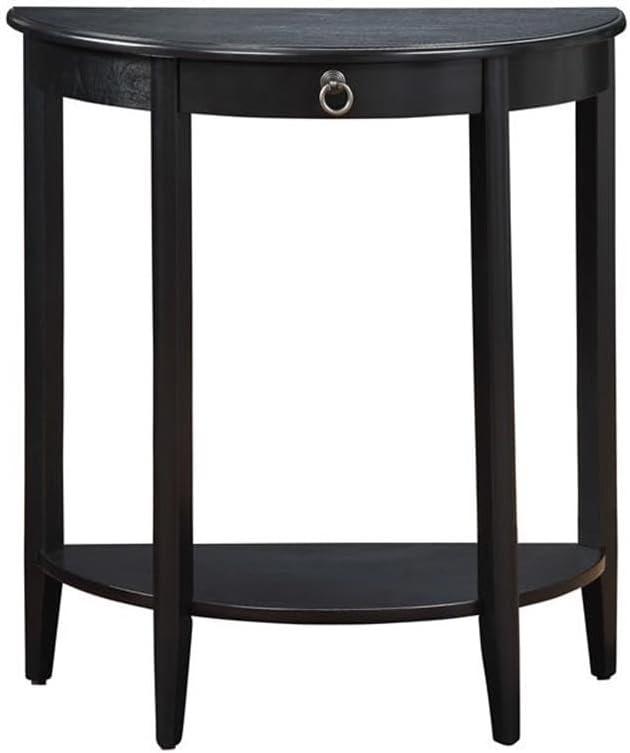 Wooden Half Moon Shaped Console Table with One Storage Drawer Black - Saltoro Sherpi