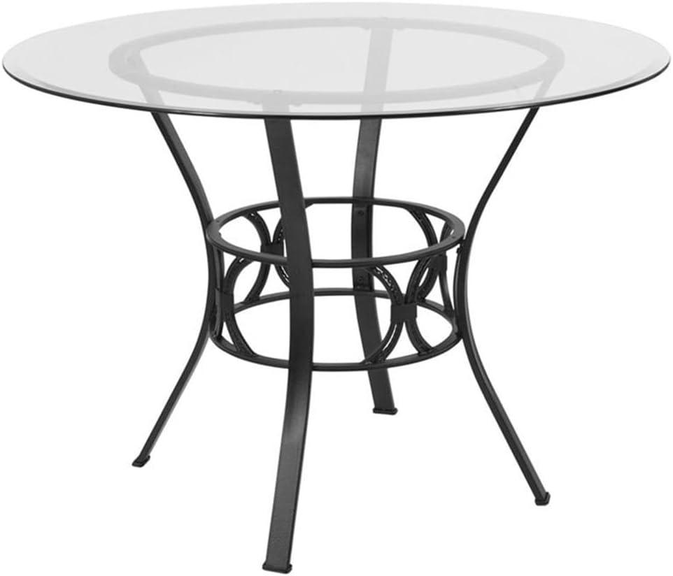 Flash Furniture Carlisle 42'' Round Glass Dining Table with Black Metal Frame