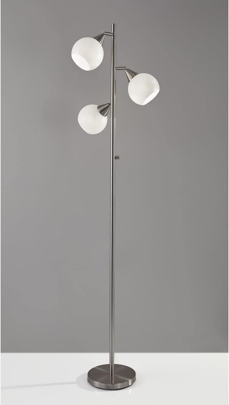 Adjustable White and Brushed Steel Tree Floor Lamp