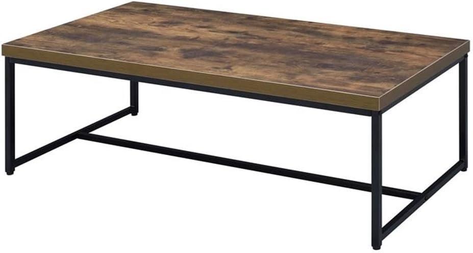 Acme Metal Framed Coffee Table with veneer Top, Weathered Oak Brown and Black