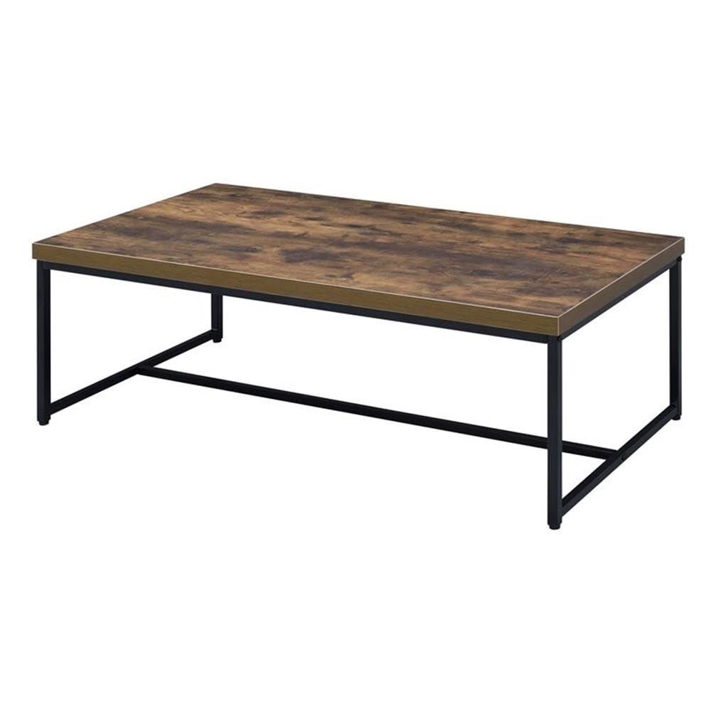 Acme Metal Framed Coffee Table with veneer Top, Weathered Oak Brown and Black