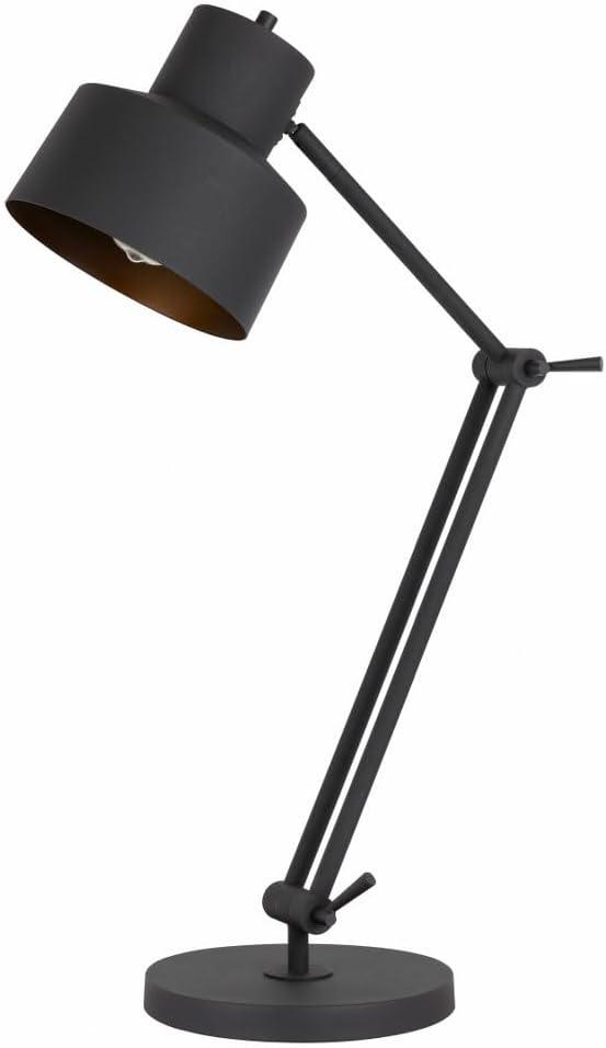 60W Davidson Metal Desk Lamp With Weighted Base, Adjustable Upper And Lower Arms. On Off Socket Switch, Matte Black