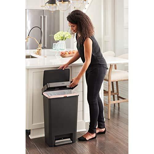 Rubbermaid Premier Series IV Step-On Trash Can for Home and Kitchen, 13 Gallon, Stainless Steel Lid Charcoal, for Home/Kitchen/Hotel/Lobby/Office