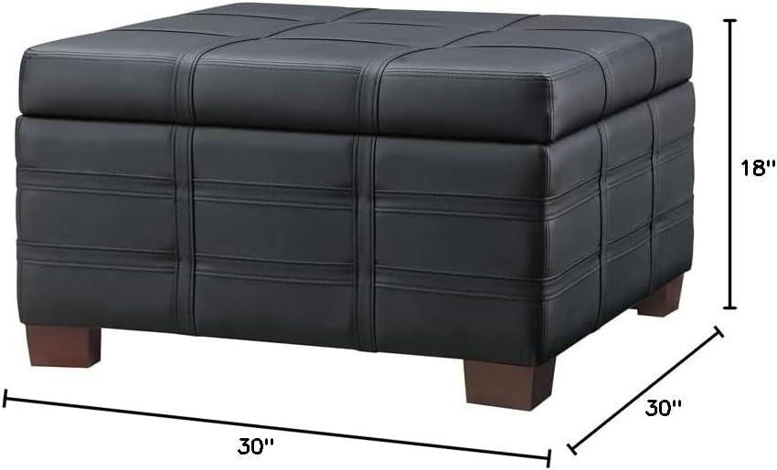 Detour Strap Square Storage Ottoman in Black Faux Leather