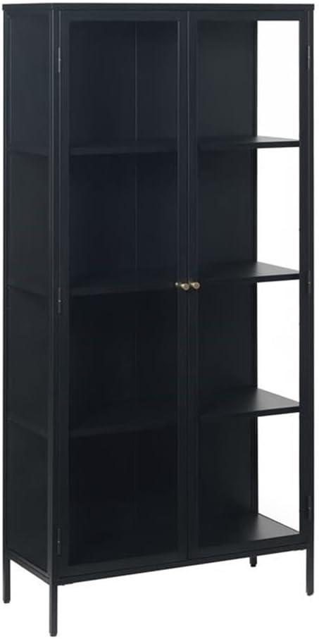 Elegant Black and Golden 75" Metal & Glass Display Cabinet