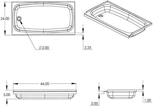 White 46" x 24" Fiberglass Rectangular Bathtub with Right Drain