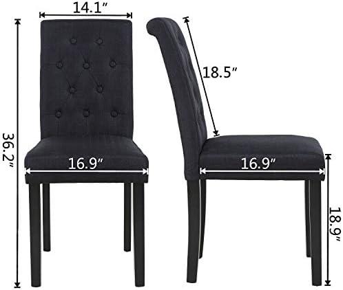 Button-Tufted Charcoal High Back Fabric Upholstered Dining Chairs, Set of 2