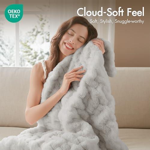 Madison Park Silver Ruched Fur Throw 50x60"