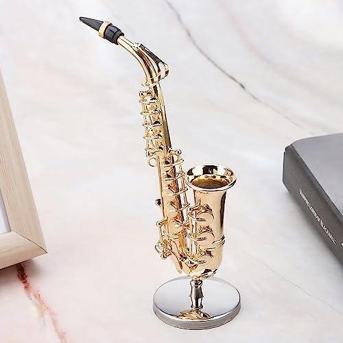 Broadway Gifts Gold Saxophone Mini Figurine – 6.5" Replica Instrument with Case & Stand – Collectible Music Decor Gift