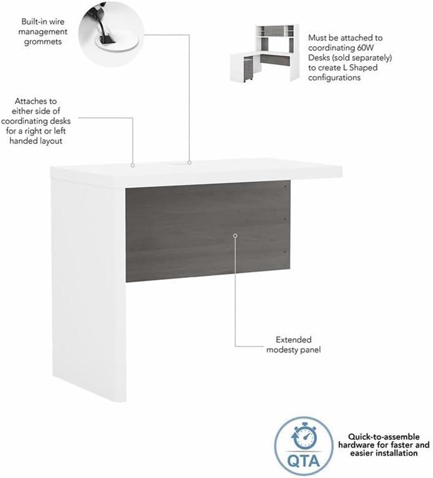 Echo 36W Desk Return in Pure White and Modern Gray - Engineered Wood