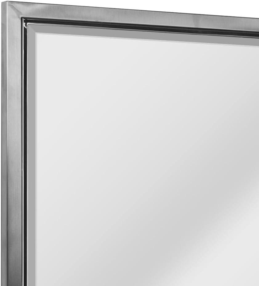 Head West Brushed Nickel and Chrome Metal Framed Vanity Mirror for Bathroom - Beveled-Edge Bedroom Mirror with Z-Bar Brackets for Vertical & Horizontal Placement - 24"x30"