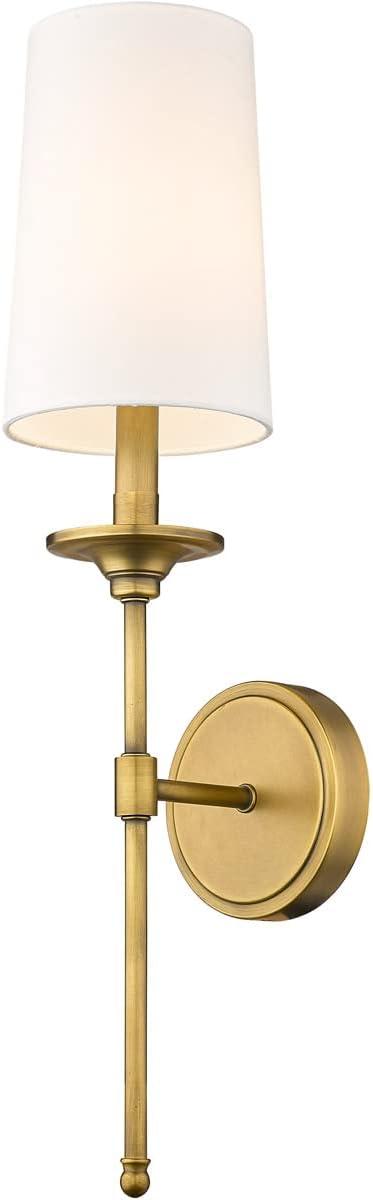 Emily Rubbed Brass 24" Wall Sconce with Off-White Shade