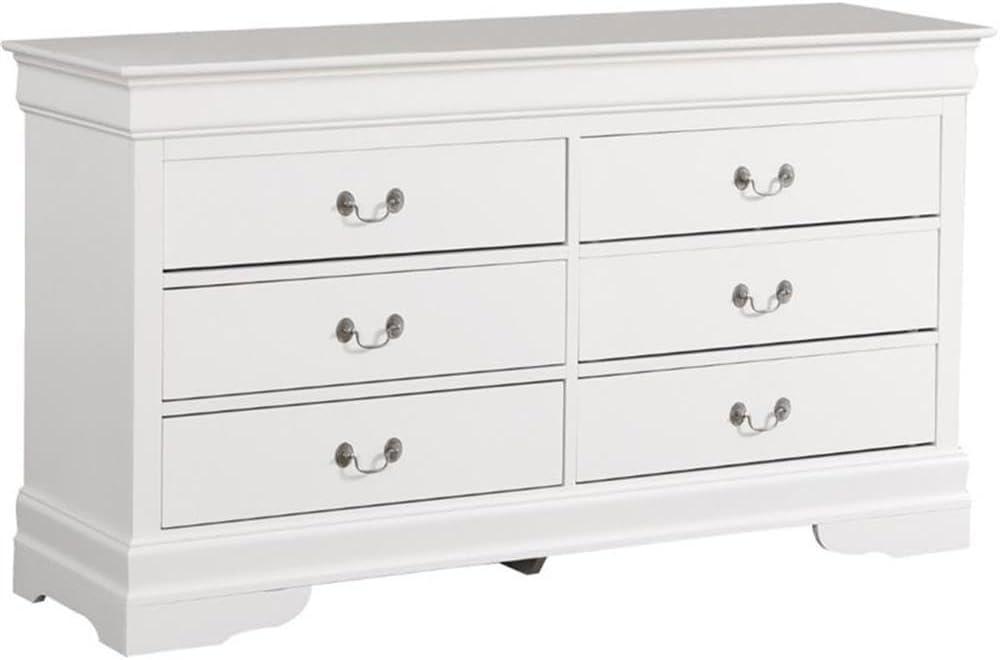 White Double Dresser with Dovetail Drawers and Carved Base