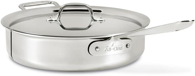 All-Clad D3 Stainless 3-ply Bonded Cookware, Saute Pan with lid, 4 quart