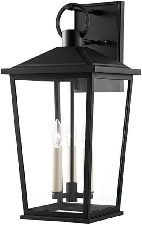 Black Iron 3-Light Outdoor Wall Sconce with Clear Glass Shade