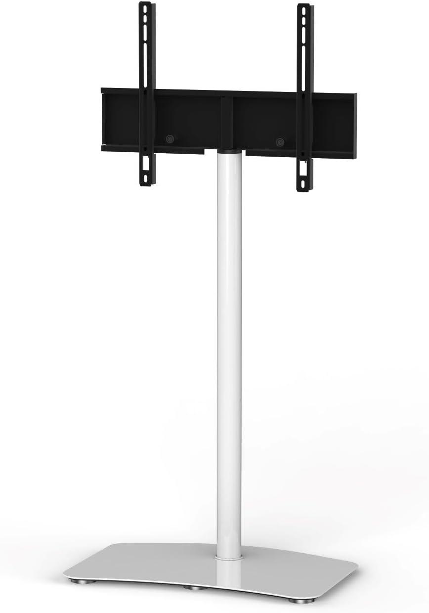 SONOROUS TV Stand PL2800 WHT for Up to 65 Inches TV - Floor Stand TV Bracket for LCD, LED & Flat Screen - Fixed TV Stand with Tempered Glass Base, 45 Degree Swivel & Wire Management - White