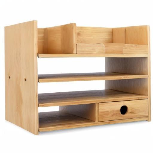 Navaris Bamboo Desk Organizer - Wood Desktop Storage Drawers and Compartments for Organizing Stationery, Documents, Files, Office Accessories