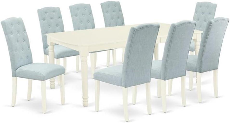 East West Furniture DOCE9-LWH-15 9 Piece Dover Dining Set - Linen White & Baby Blue