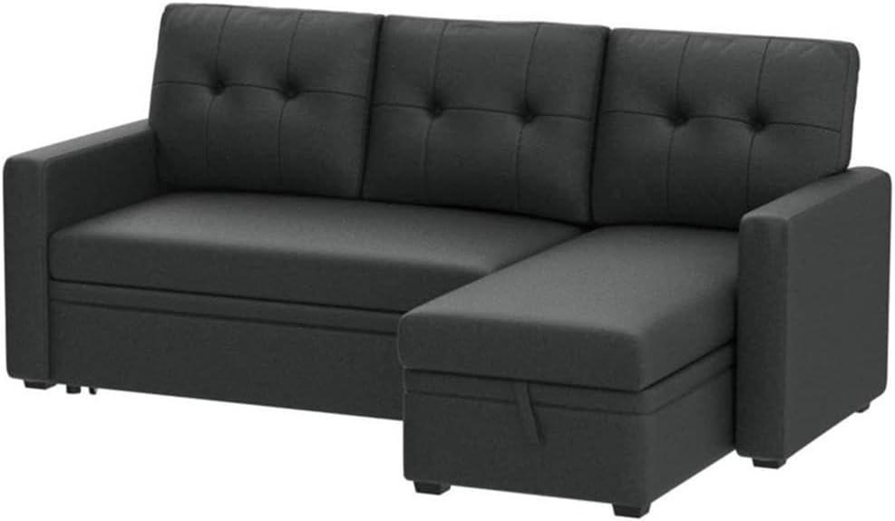 Devion Furniture Polyester Fabric Reversible Sleeper Sectional Sofa in Dark Gray