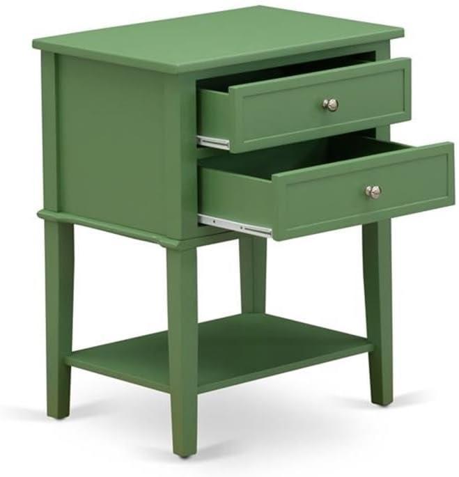 East West Furniture  Valencia Modern Wooden Nightstand with 2 Mid Century Wooden Drawers - Clover Green