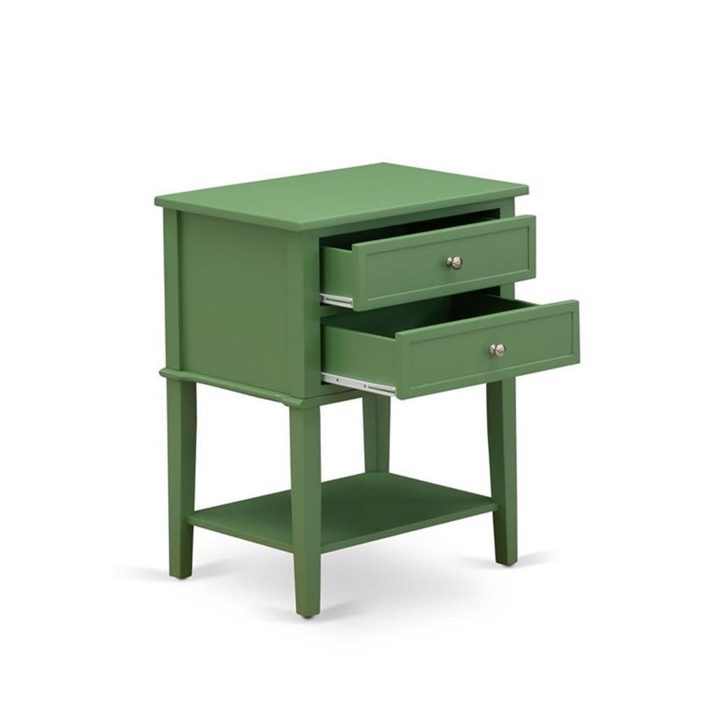 East West Furniture  Valencia Modern Wooden Nightstand with 2 Mid Century Wooden Drawers - Clover Green