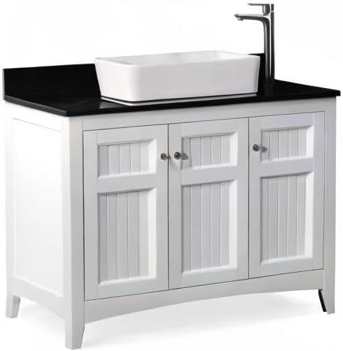 42" White Wood Freestanding Bathroom Vanity with Black Granite Top