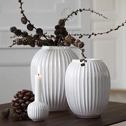 White Porcelain Grooved Round Table Vase