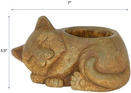 Classic Home and Garden Cement Buddies Indoor/Outdoor Planter with Drainage Hole, Sleeping Cat, Rust Brown, Small, 7in