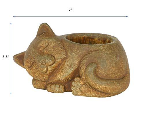 Classic Home and Garden Cement Buddies Indoor/Outdoor Planter with Drainage Hole, Sleeping Cat, Rust Brown, Small, 7in