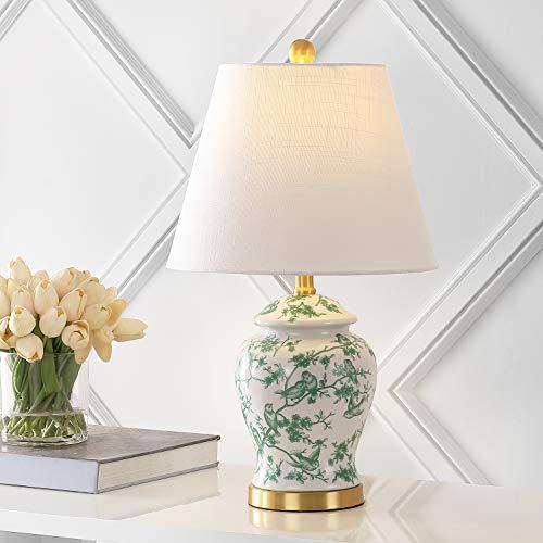 JONATHAN Y JYL3005B Penelope 22" French Country Cottage Ceramic/Iron Chinoiserie Ginger Jar LED Table Lamp, Classic for living room, dinning room, bedroom Bulb Included, White/Green